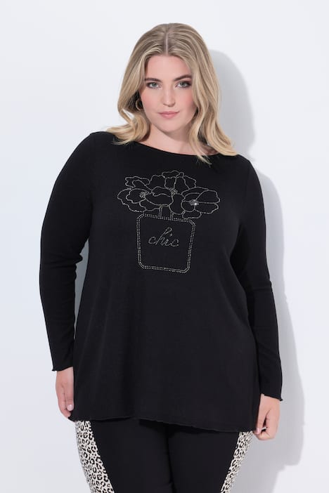 Pullover, A-Linie, Glitzersteinchen, Langarm
