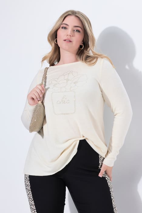 Pullover, A-Linie, Glitzersteinchen, Langarm