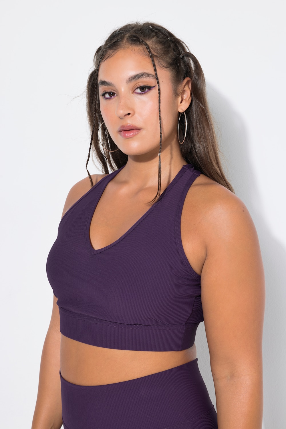 Ripp-Bustier, Rippjersey, gekreuzte Rückenträger, Mesh-Futter