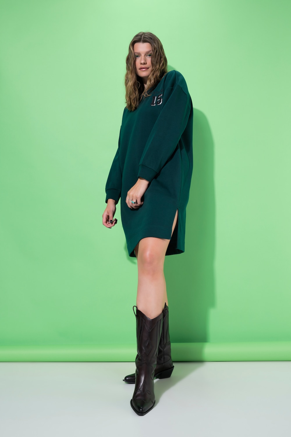 Sweat midi-jurk, oversized, satijnen getal op de rug