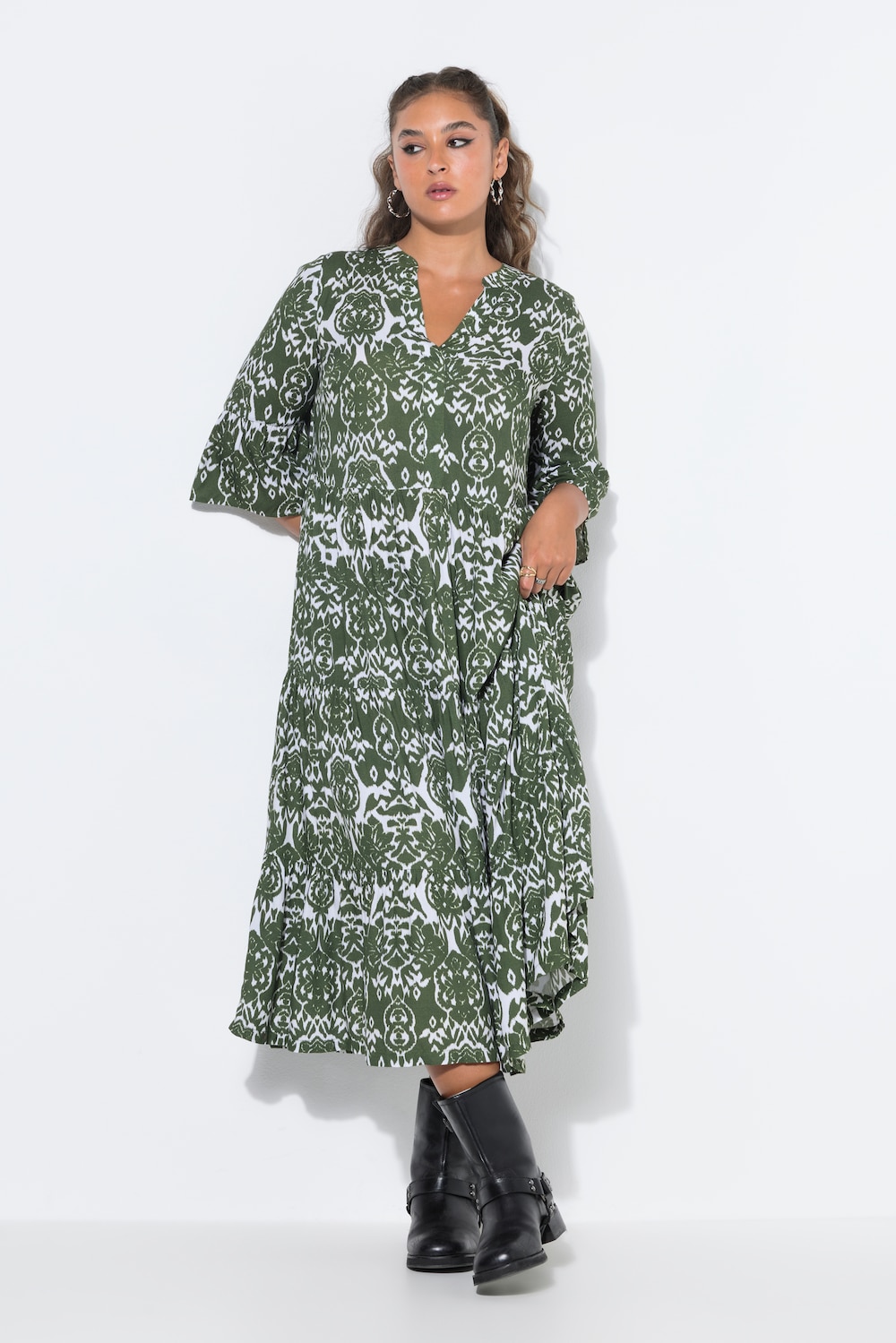 Maxi-jurk, A-lijn, all-over print, volants