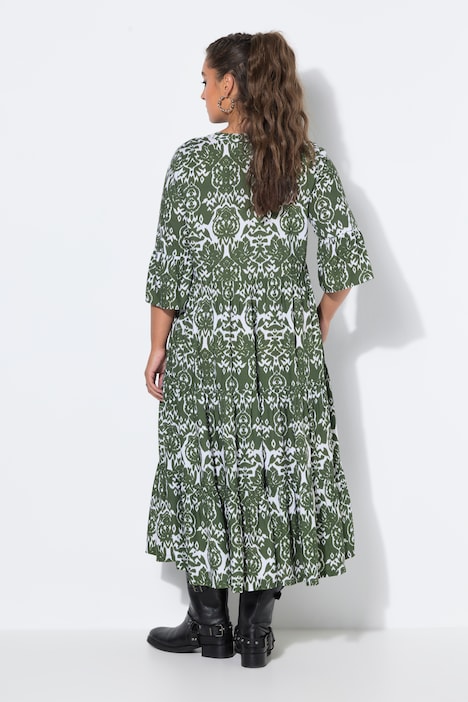 Maxi-jurk, A-lijn, all-over print, volants