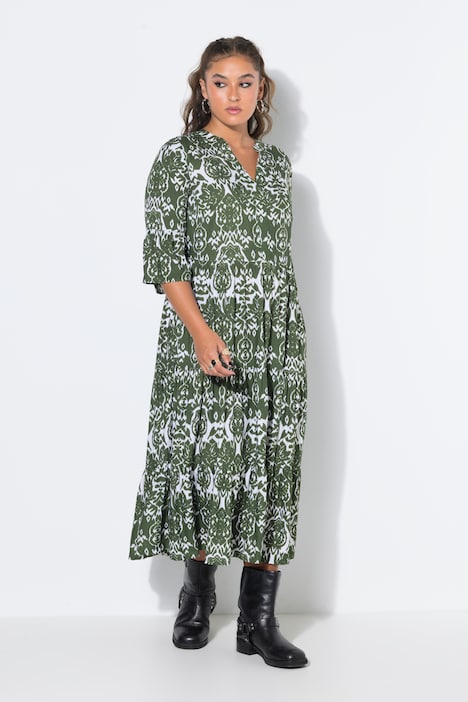Maxi-jurk, A-lijn, all-over print, volants