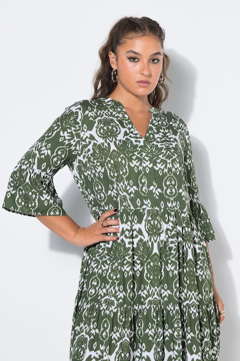 Maxi-jurk, A-lijn, all-over print, volants