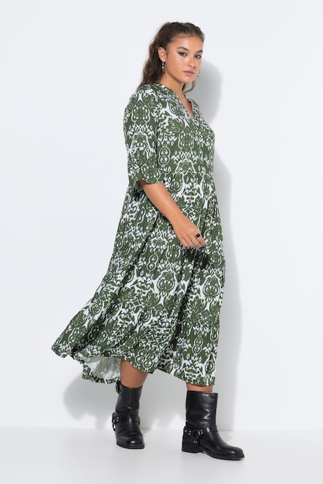 Maxi-jurk, A-lijn, all-over print, volants