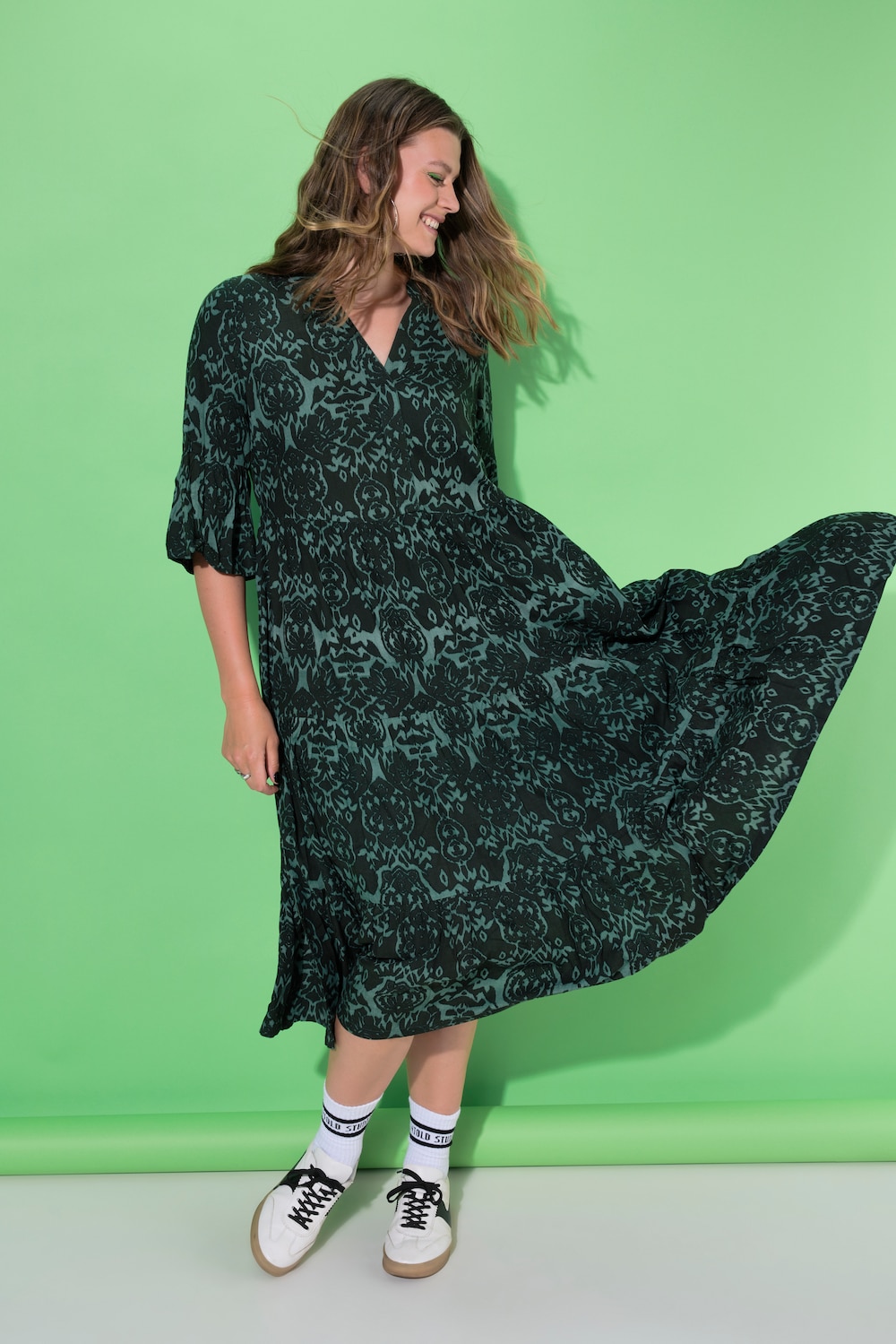 Maxi-jurk, A-lijn, all-over print, volants