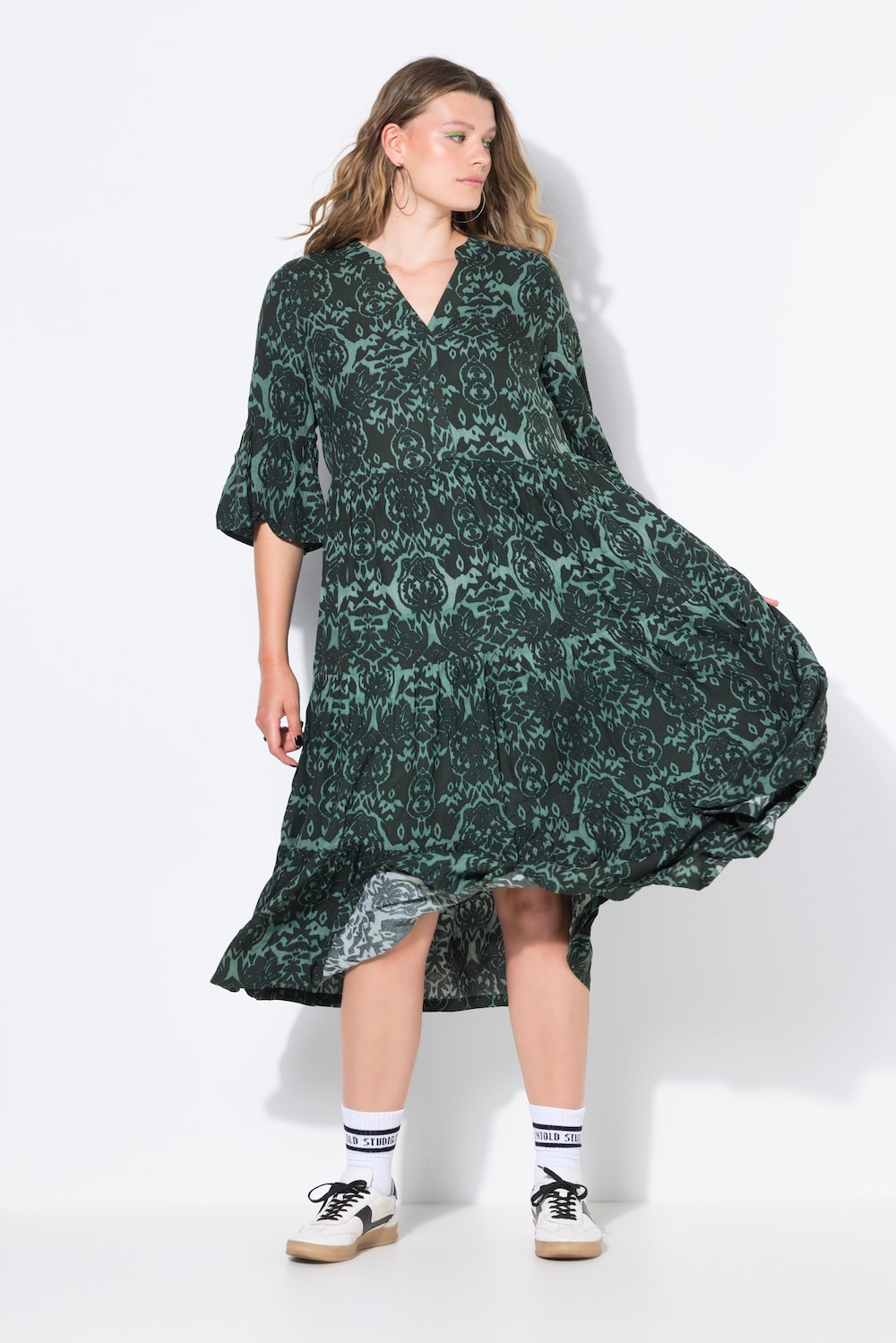 Maxikleid, A-Line, Alloverprint, Volants