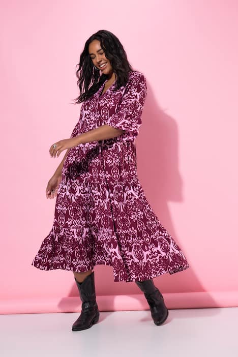 Maxi-jurk, A-lijn, all-over print, volants