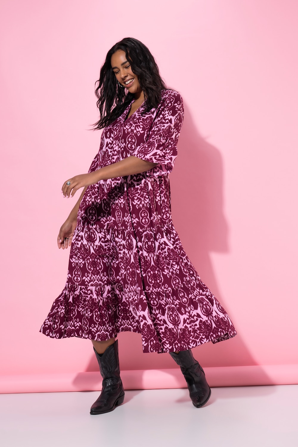 Maxi-jurk, A-lijn, all-over print, volants