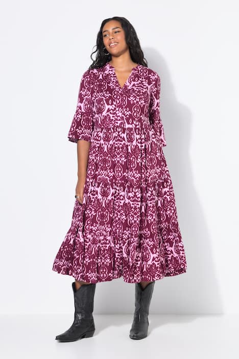 Maxi-jurk, A-lijn, all-over print, volants