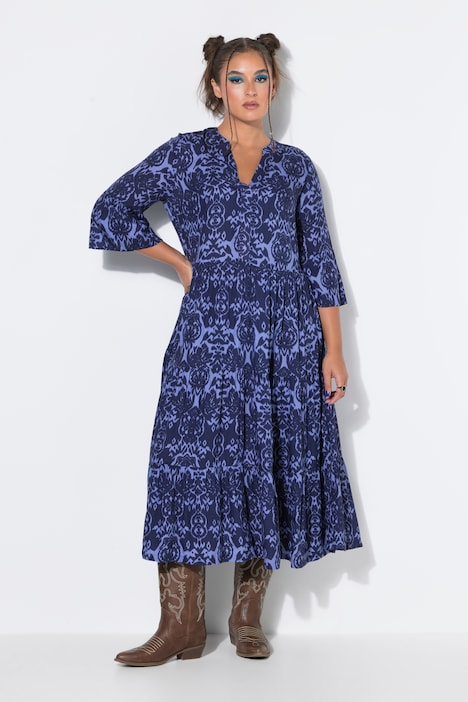 Maxi-jurk, A-lijn, all-over print, volants