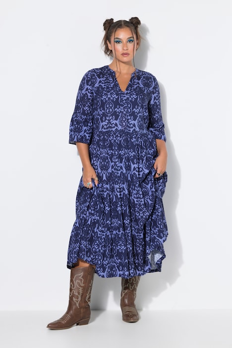 Maxi-jurk, A-lijn, all-over print, volants