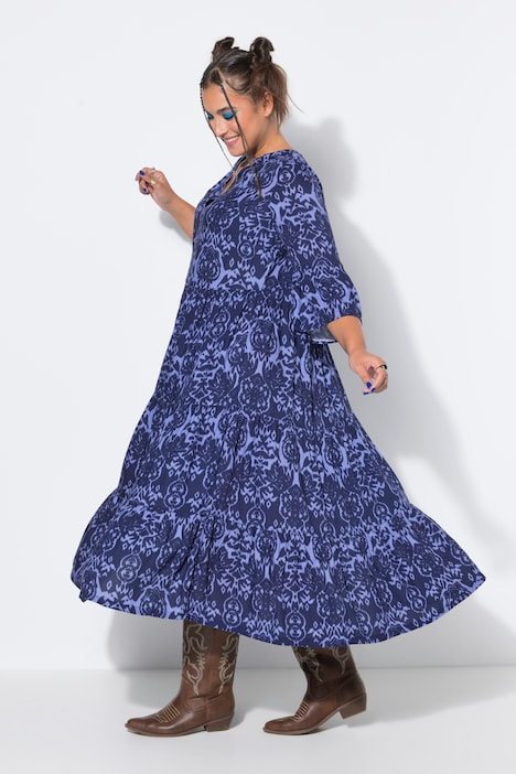 Maxi-jurk, A-lijn, all-over print, volants