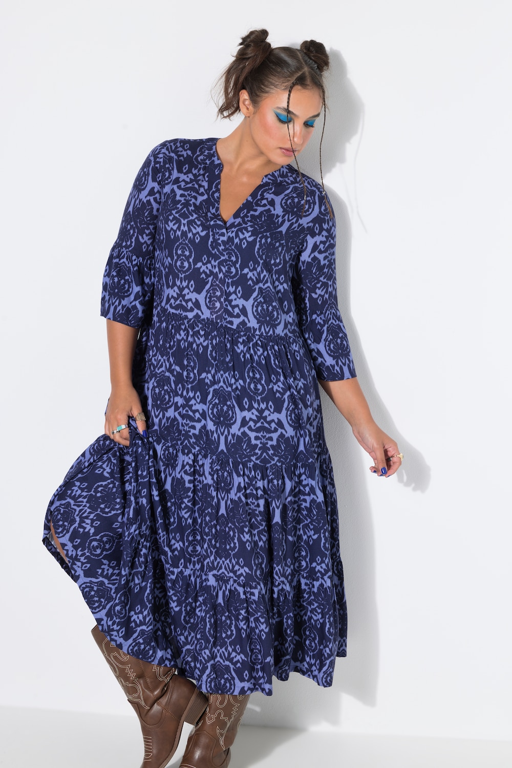 Maxi-jurk, A-lijn, all-over print, volants
