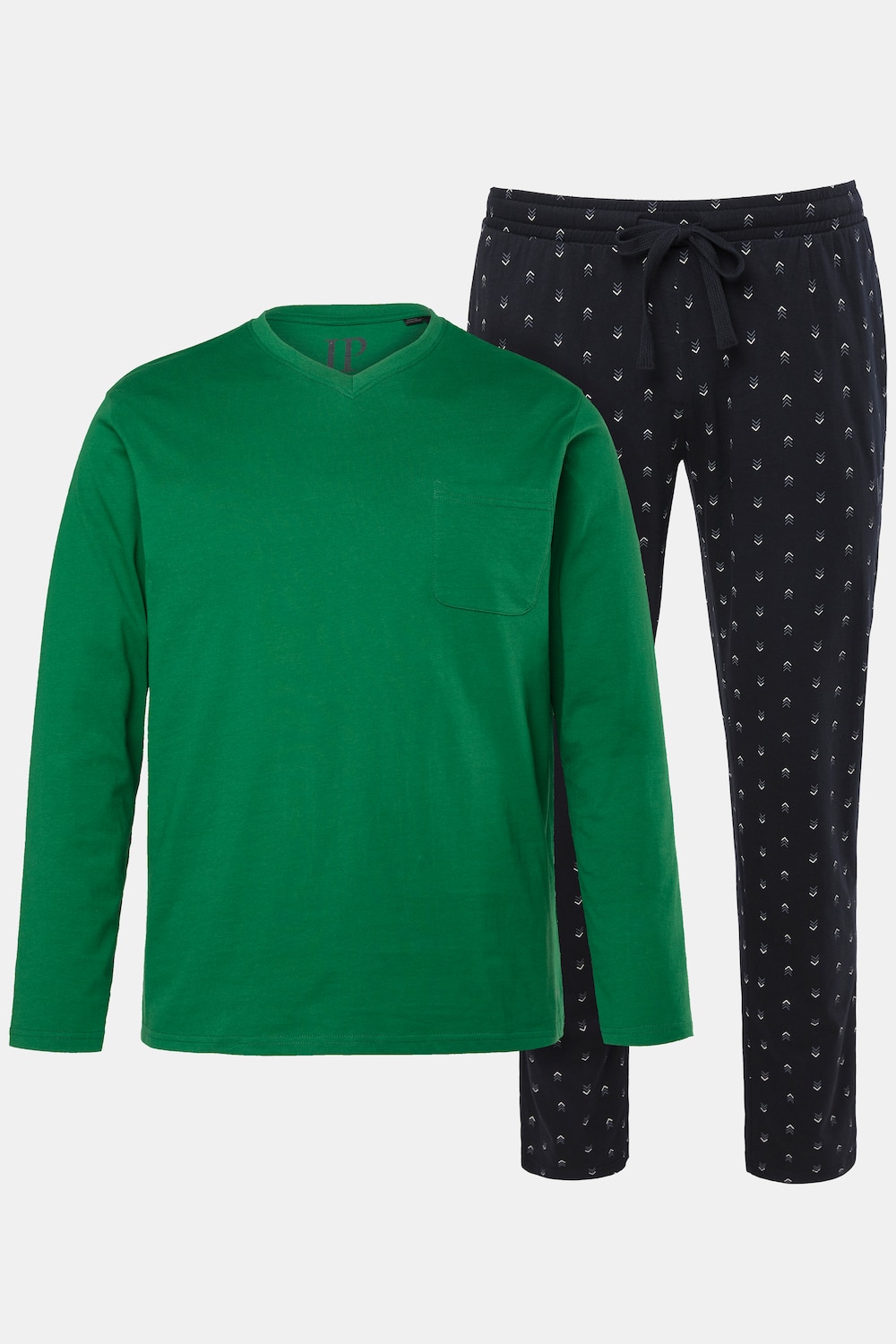 Pyjama JP 1880, deux pièces (t-shirt manches longues + pantalon à motif), collection Homewear – jusqu'au 8 XL