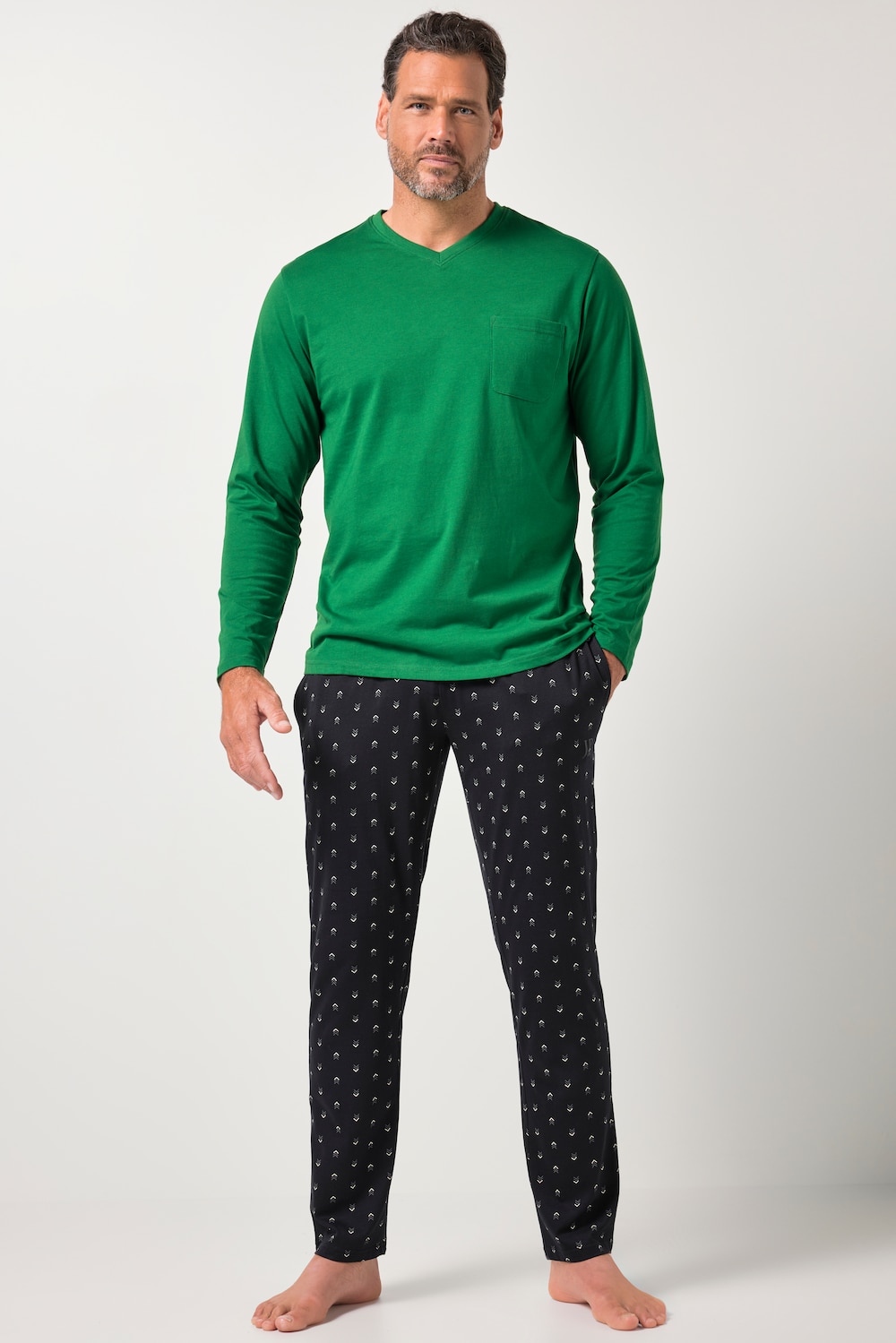 JP1880 Schlafanzug, Homewear, Zweiteiler, Langarmshirt, gemusterte, lange Hose, bis 8 XL