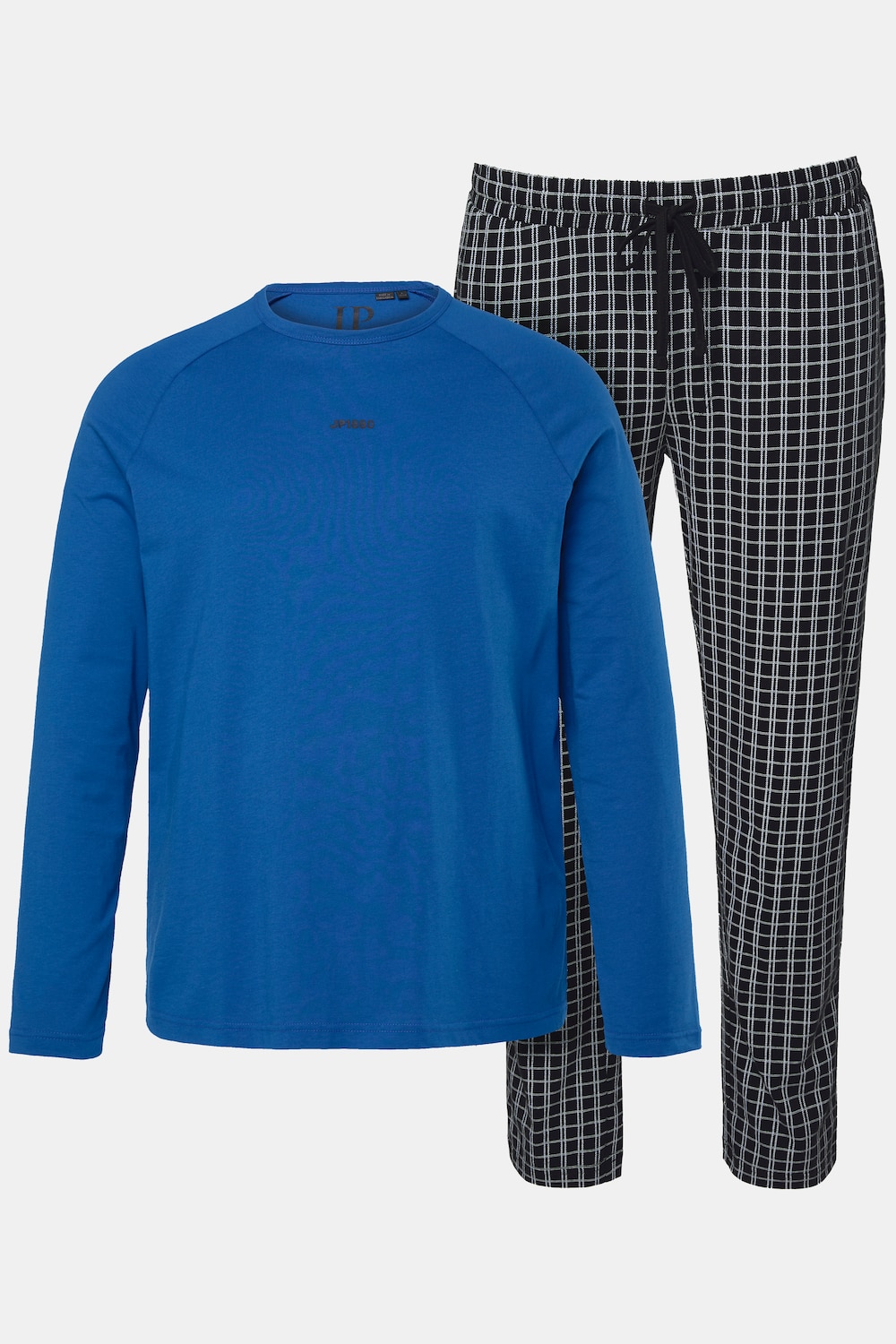 Pyjama JP 1880, deux pièces (t-shirt manches longues + pantalon à carreaux), collection Homewear - jusqu'au 8 XL