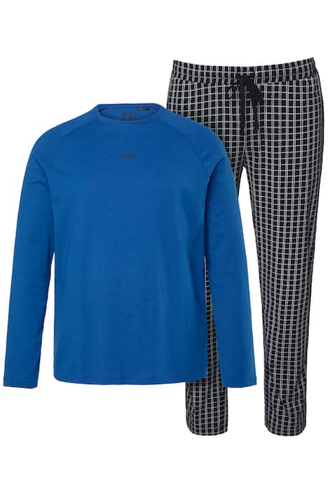 Pyžamo JP1880, kolekce domácího oblečení, dvojdílné, tričko s dlouhými rukávy, kostkované dlouhé kalhoty, do 8XL