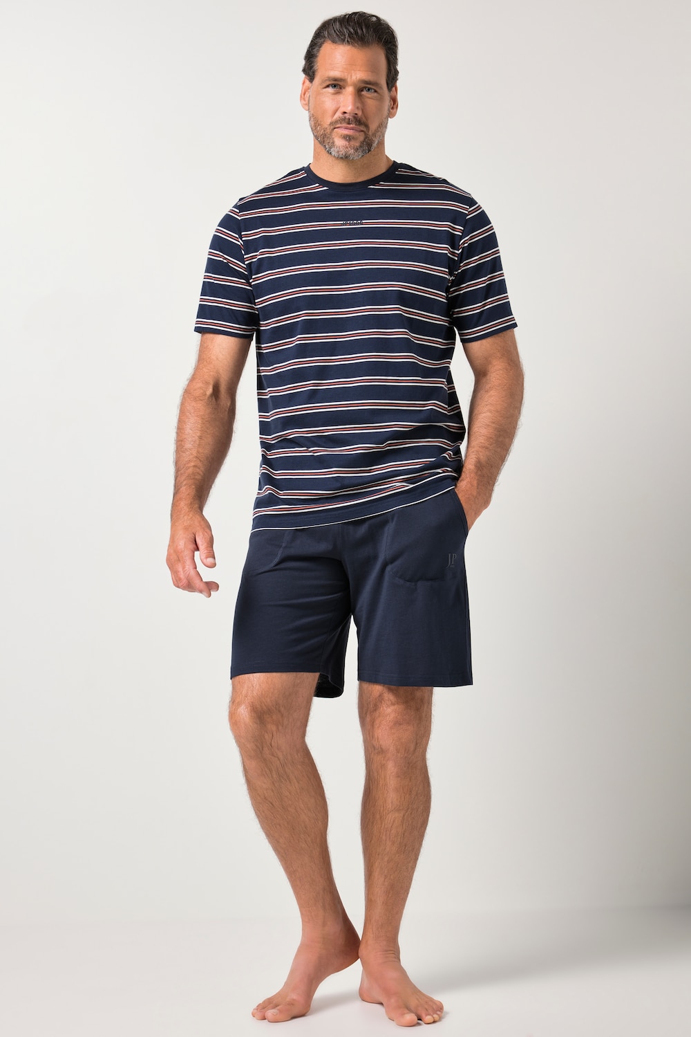 JP1880 Schlafanzug, Homewear, kurzer Zweiteiler, geringeltes T-Shirt, Shorts, bis 8 XL