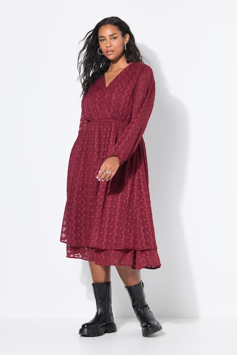 Vestido midi, línea A, chifón con rombos