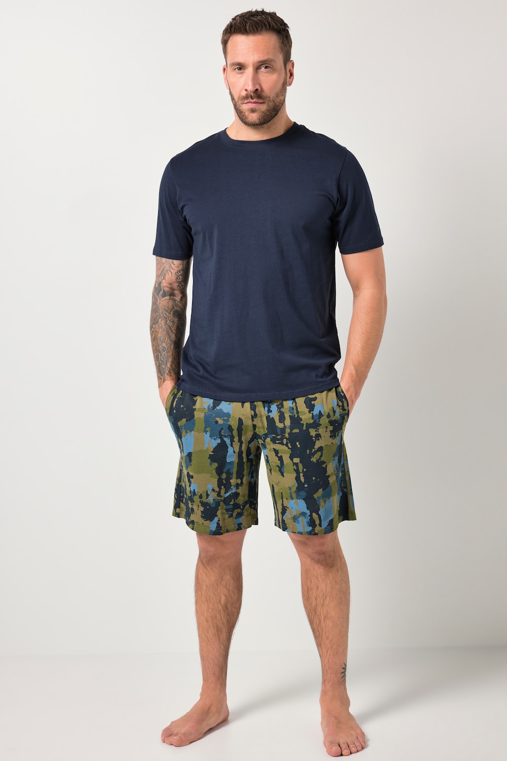 JP1880 Schlafanzug, Homewear, T-Shirt, gemusterte Hose, bis 8 XL