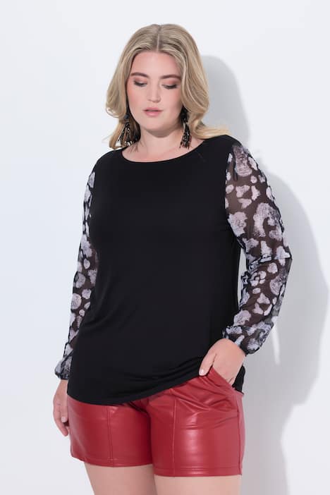 T-Shirt, Classic Fit, Mesh-Langarm mit Muster