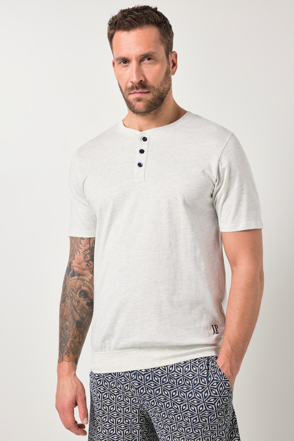 Stora storlekar Pyjamas, Her, vit, storlek: L, Bomull, JP1880