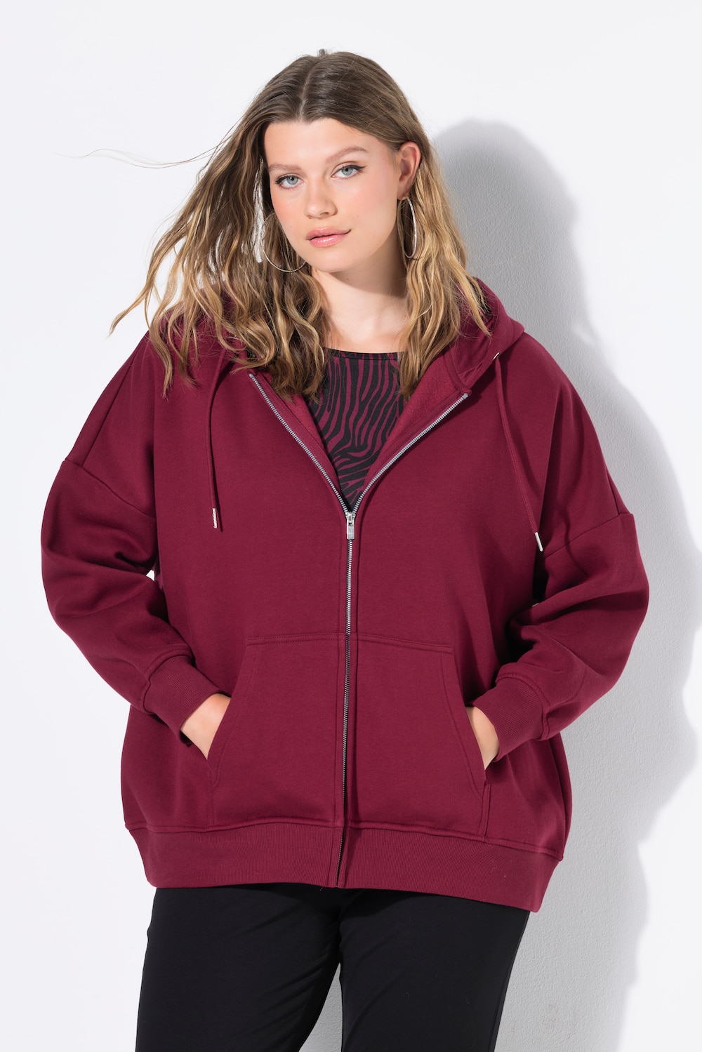 Hoodiejakke, overdimensjonert, hette