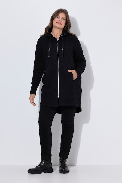 Strucktur-Sweatjacke, Langarm, Kapuze