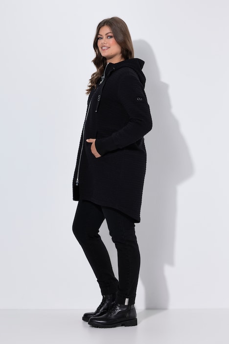 Strucktur-Sweatjacke, Langarm, Kapuze