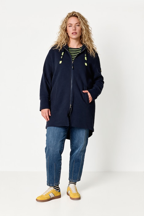 Strucktur-Sweatjacke, Langarm, Kapuze