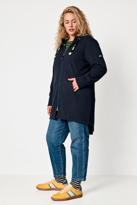 Strucktur-Sweatjacke, Langarm, Kapuze
