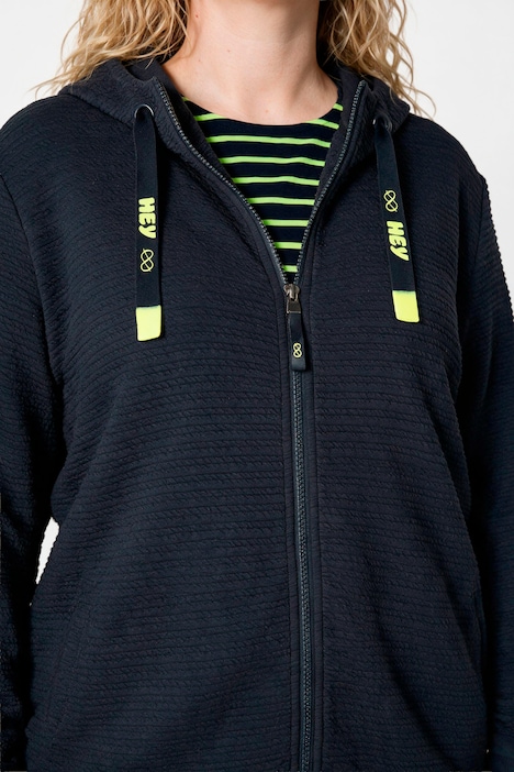 Strucktur-Sweatjacke, Langarm, Kapuze