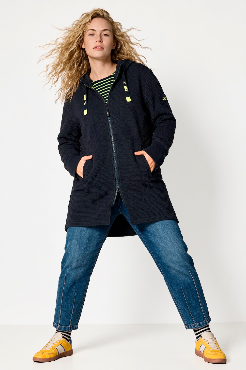 Strucktur-Sweatjacke, Langarm, Kapuze