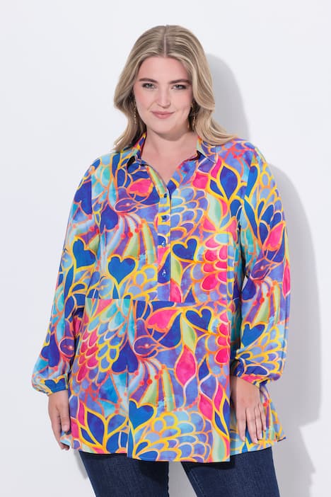 Bluse, A-Linie, Mosaik-Muster, Langarm