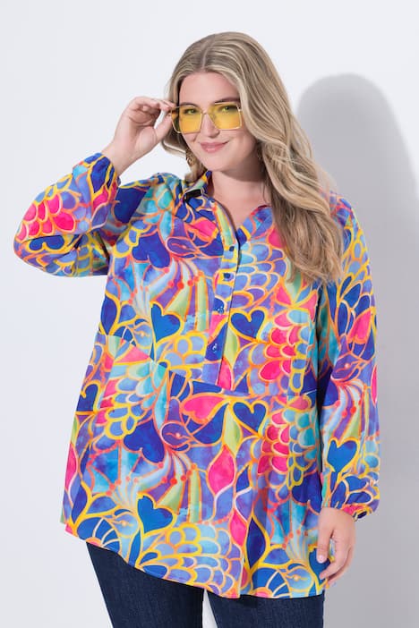 Bluse, A-Linie, Mosaik-Muster, Langarm