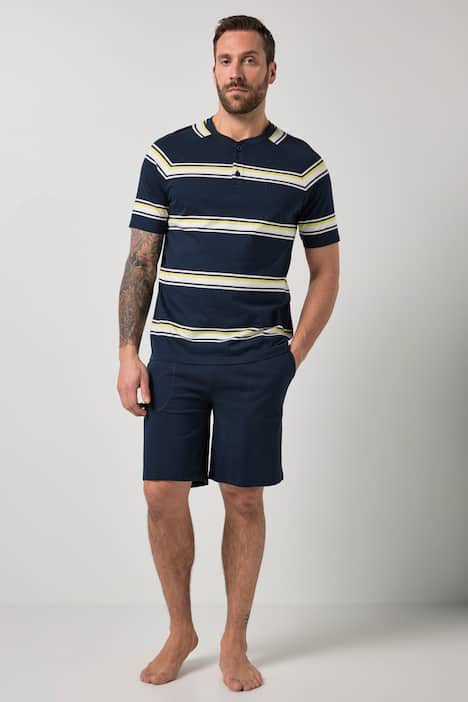pyžamo, domácí oblečení, krátká dvoudílná souprava, tričko, pruhované šortky, do velikosti 8XL.