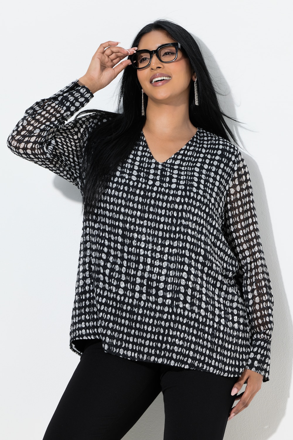 Bluse, doppellagig, A-Linie, V-Ausschnitt, Langarm