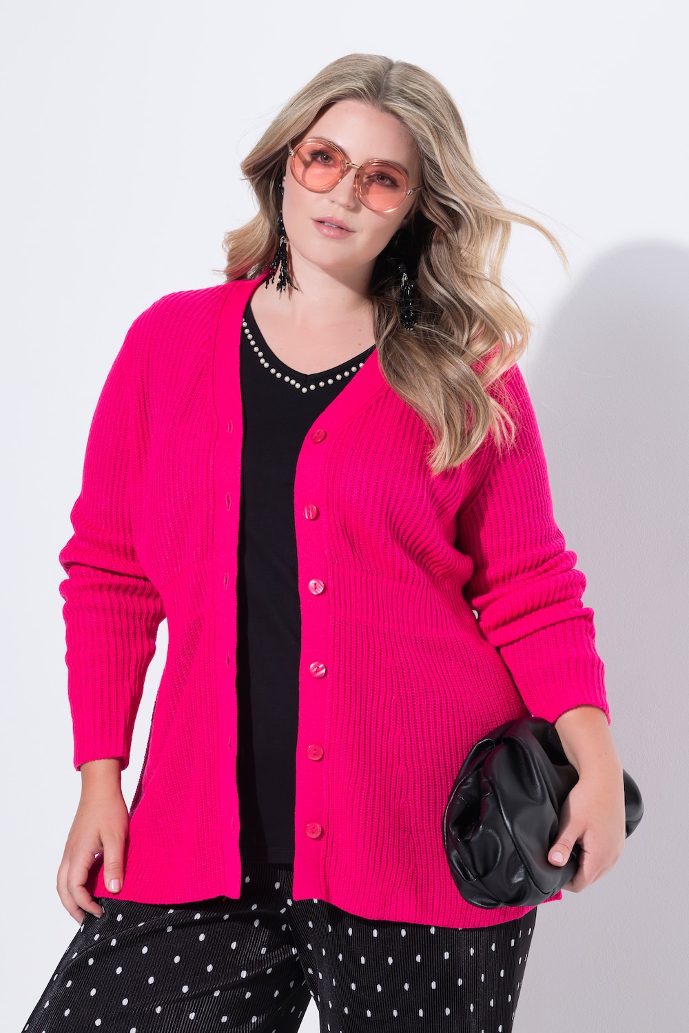 Strickjacke, A-Linie, Schößchen, Langarm