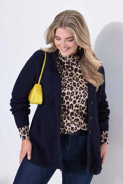 Chaqueta de punto, forma en A, faldilla, manga larga