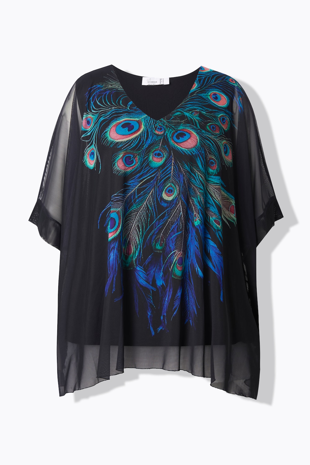 Stora storlekar Mesh-blus, Dam, svart, storlek: 46/48, Viskos/Polyester/Elastan, Mia Moda