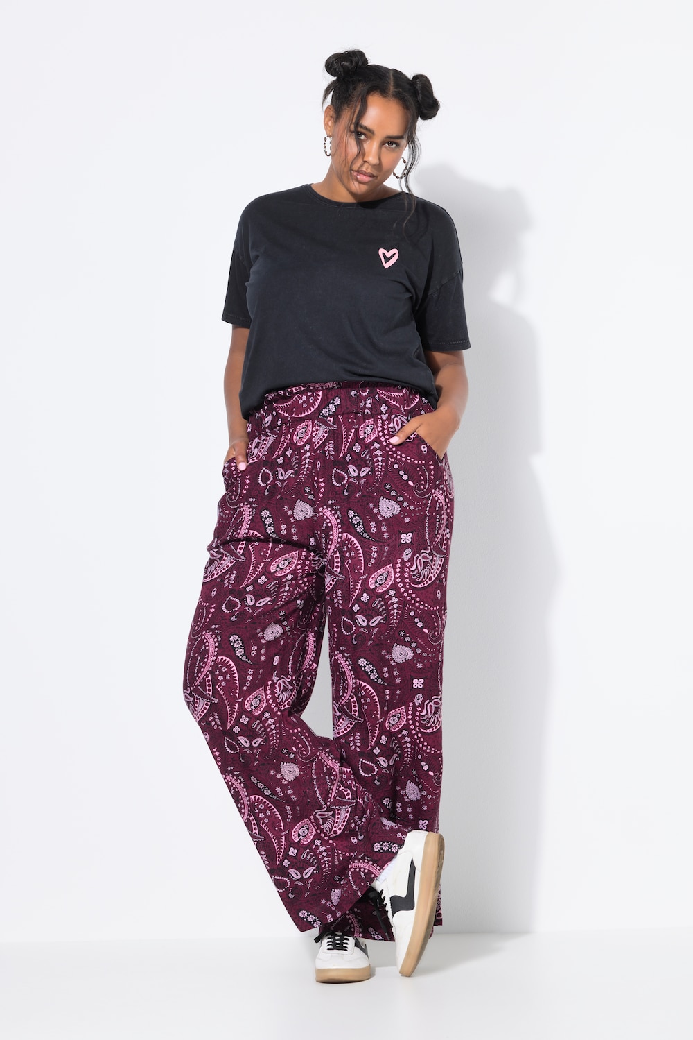 Palazzo-broek, wijde pijpen, hoge taille, all-over print