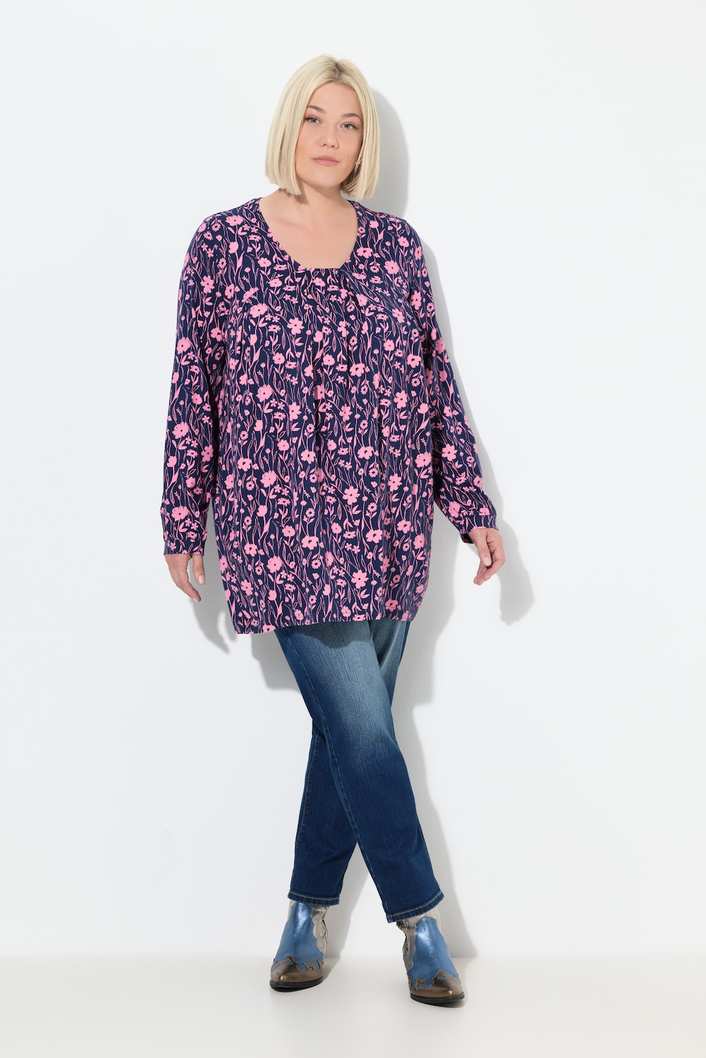 Große Größen Shirt, Damen, blau, Größe: 62/64, Baumwolle/Synthetische Fasern, Ulla Popken