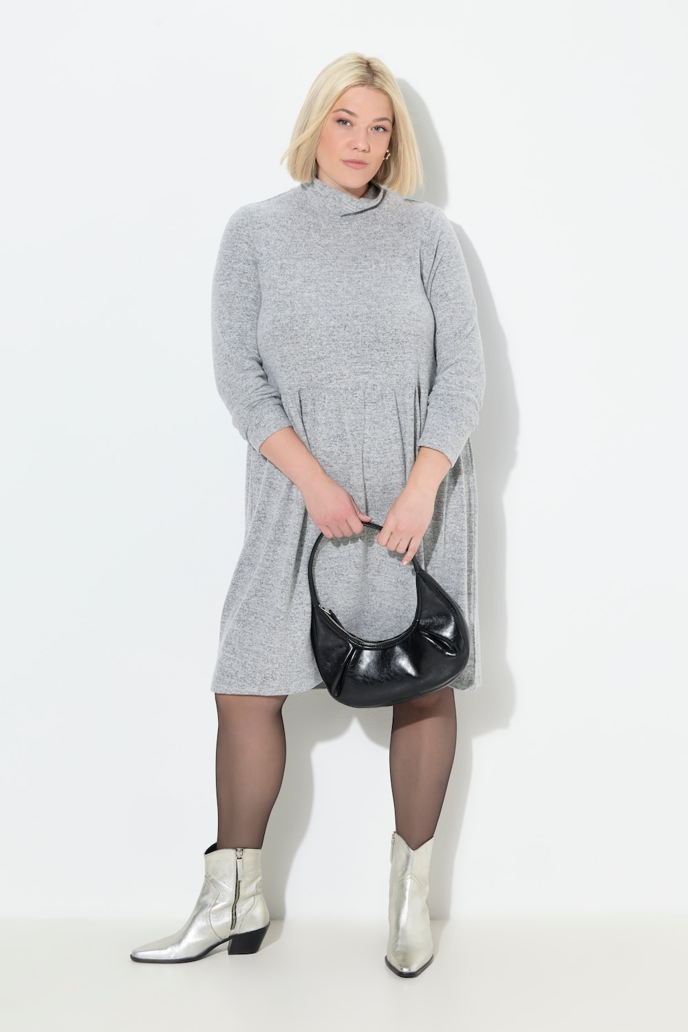 Strickkleid, A-Linie, Stehkragen, Langarm