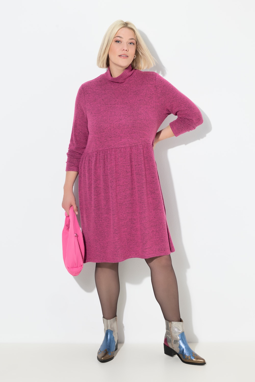 Strickkleid, A-Linie, Stehkragen, Langarm