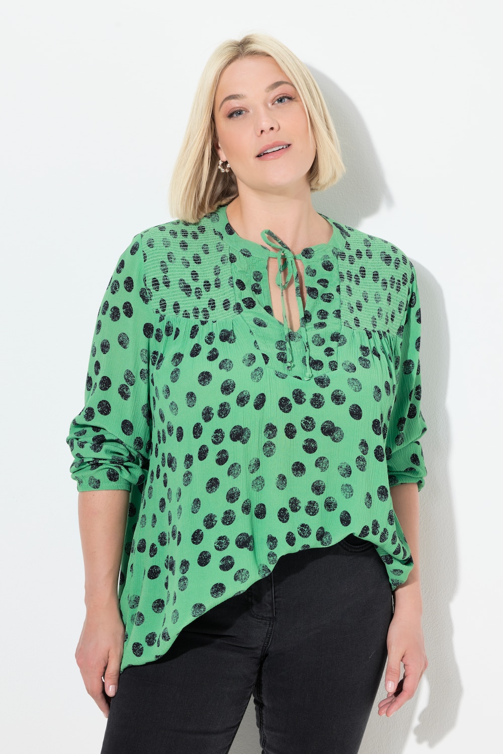 Große Größen Smokbluse, Damen, grün, Größe: 50/52, Viskose, Ulla Popken