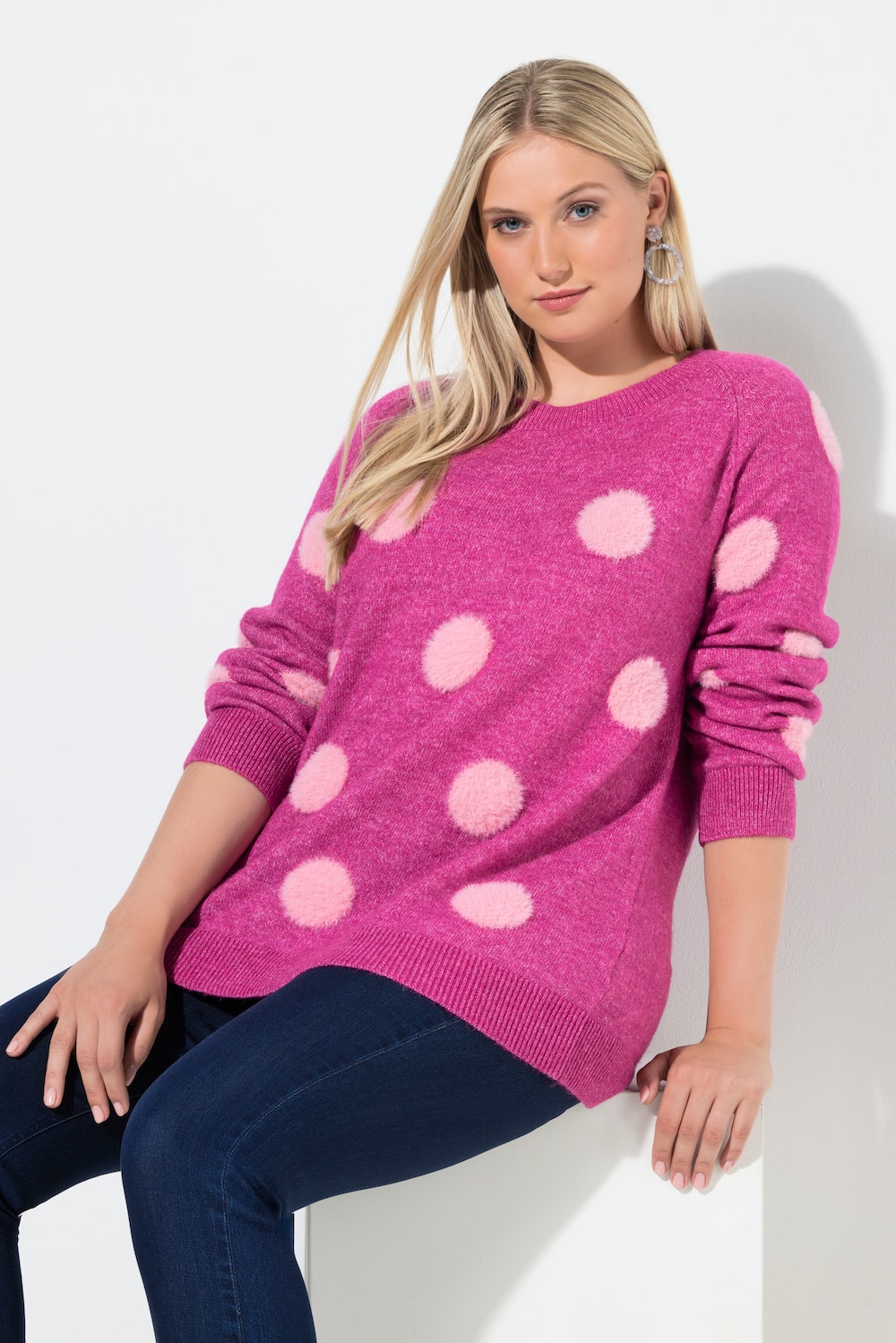 Pullover, Punkte, Rundhals, Raglan-Langarm