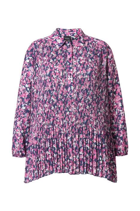 Plisovaná halenka, květinový vzor, áčkový střih, košilový límec, dlouhý rukáv