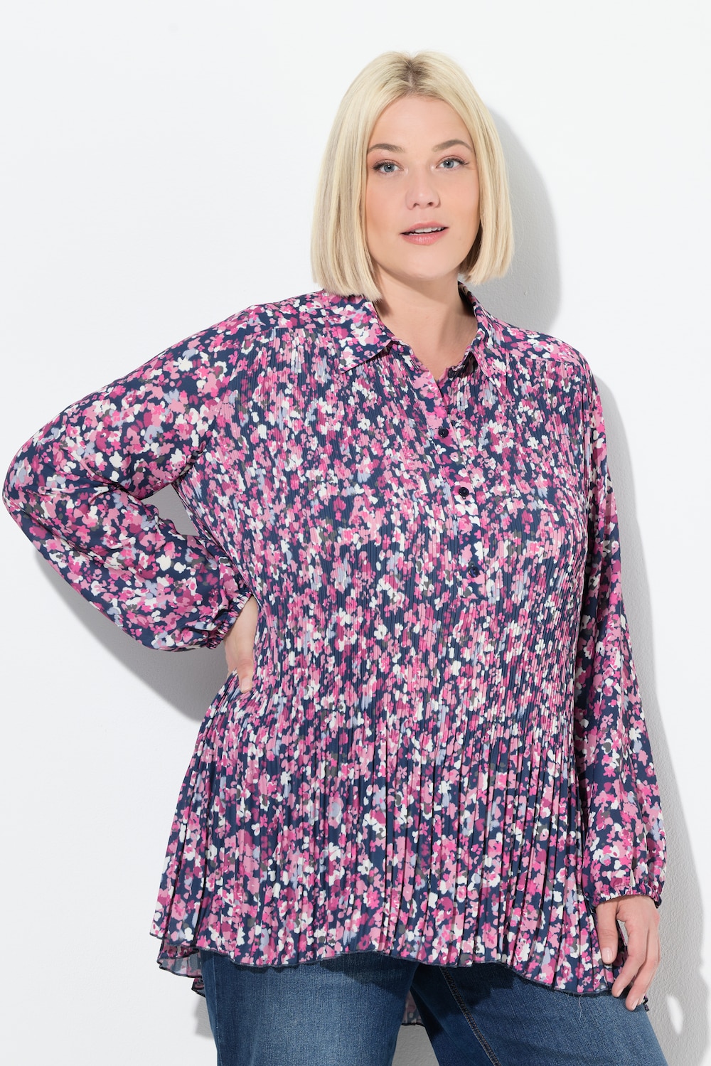 Große Größen Plissee-Bluse, Damen, rosa, Größe: 62/64, Polyester, Ulla Popken