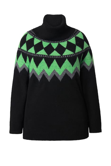 Pulovr, norský vzor, rolový límec, dlouhé rukávy